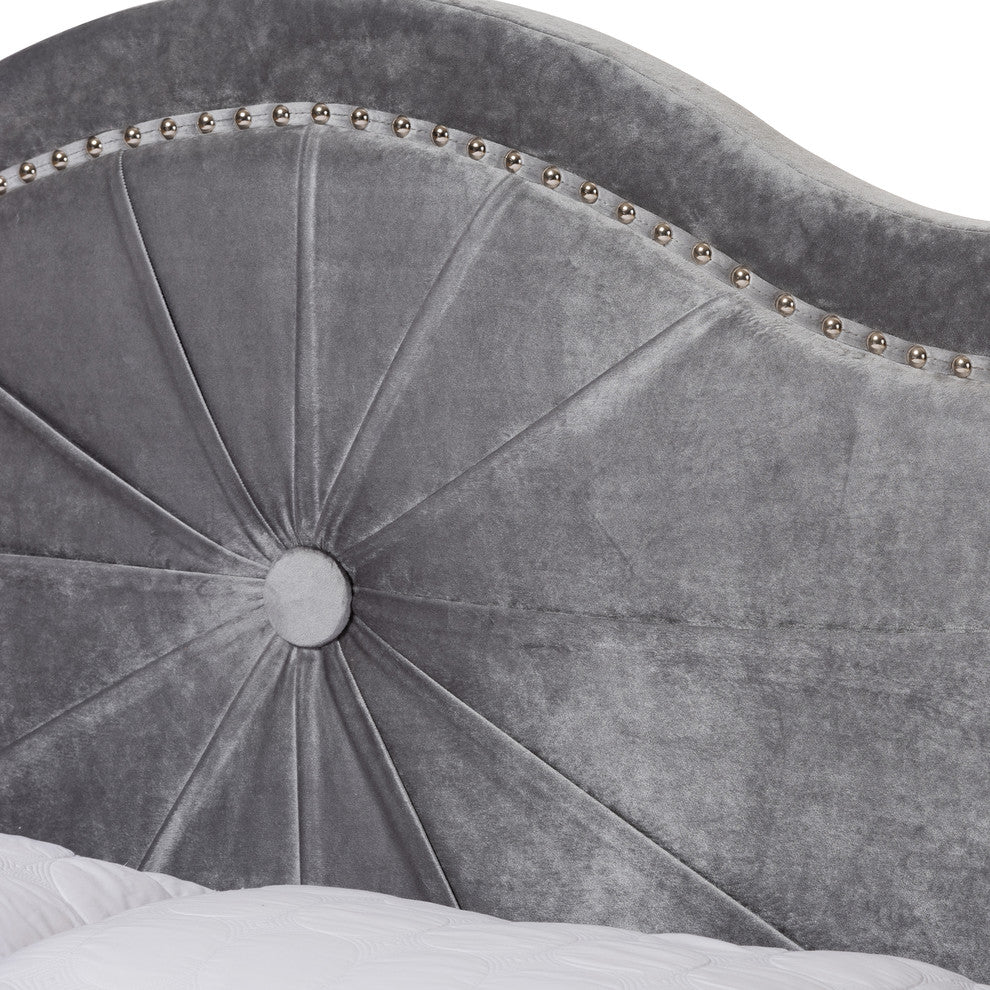 Aideen Velvet Upholstered Full Bed, Queen