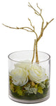 Nearly Natural  Roses & Hydrangeas Artificial Arrangement White