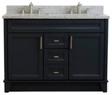 48" Double Sink Vanity, Dark Gray Finish With Gray Granite And Rectangle Sink