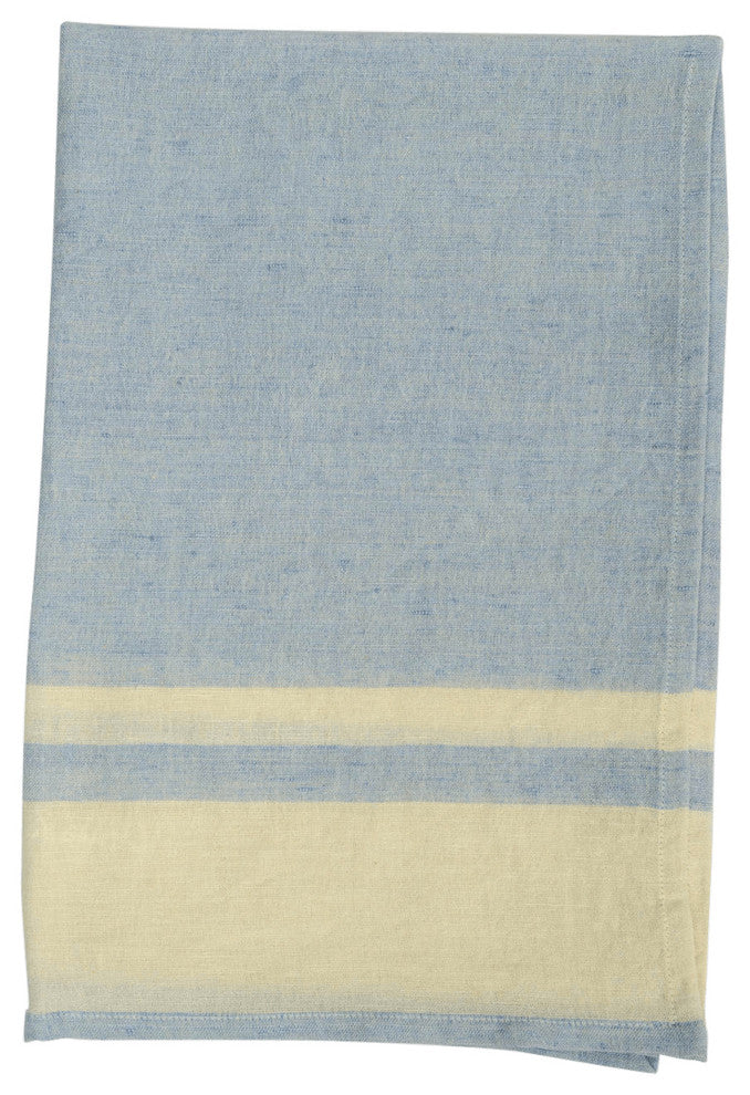 Chambray Stripe Tea Towel, Set of 4, 20"x30", Light Blue Natural