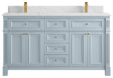 Paris 60" Double Sink Bathroom Vanity, Blue Heather 1.5" Empira Quartz