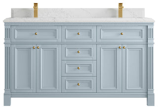 Paris 60" Double Sink Bathroom Vanity, Blue Heather 1.5" Empira Quartz