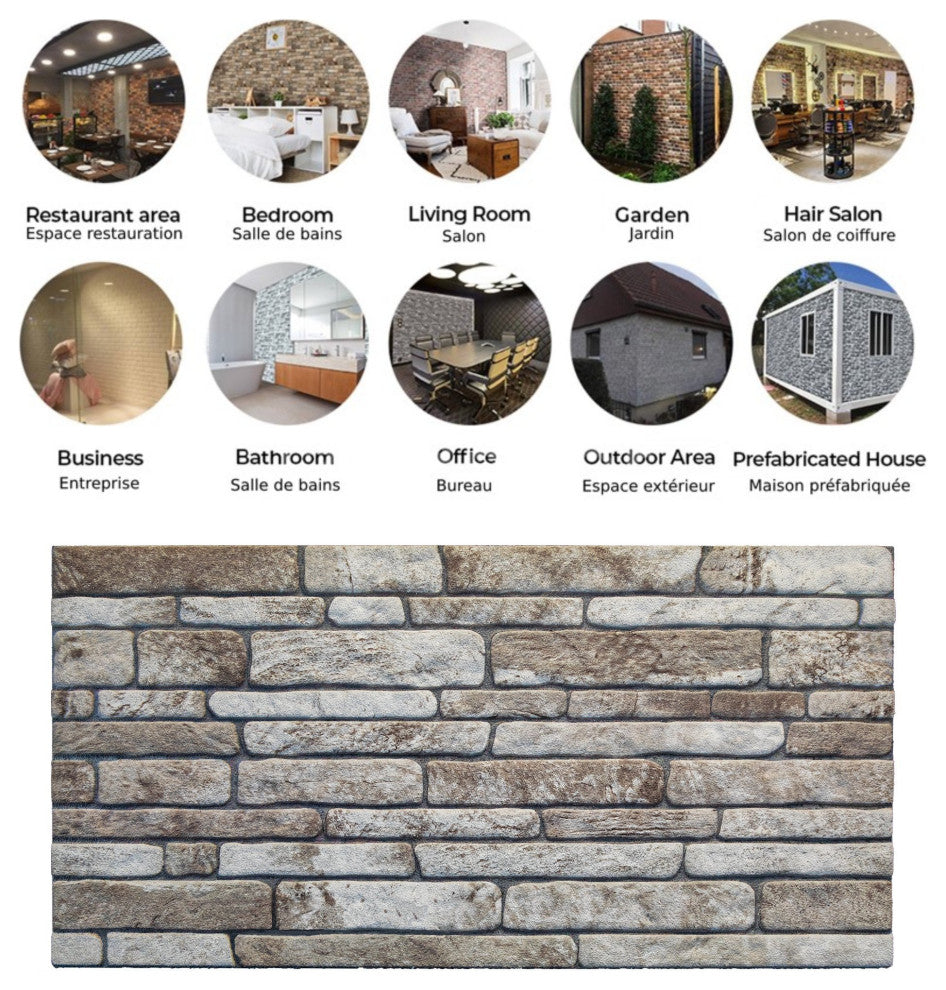 Faux Brick 3D Wall Panels, Light Brown Gray, Set of 10, Covers 53 sq ft