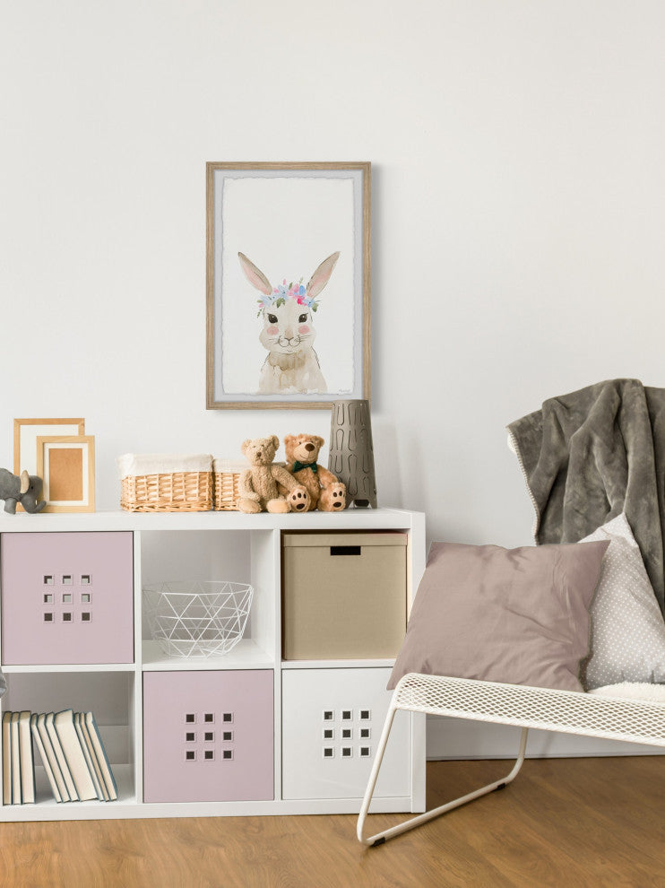 "Bunny Flower Crown" Framed Painting Print, 16x24