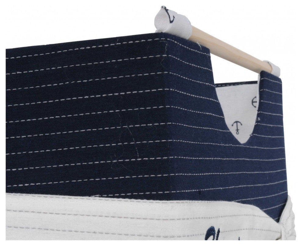 HomeRoots Set of 3 Blue and White Nautical Open Storage Boxes