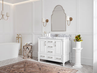 Aberdeen 42 Single Sink Bath Vanity in White 2" Carrara Marble