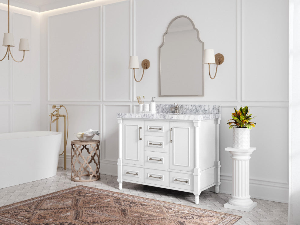 Aberdeen 42 Single Sink Bath Vanity in White 2" Carrara Marble