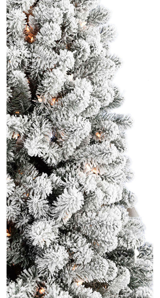 Flocked Alaskan Pine Christmas Tree, 9 Ft., Smart String Lighting