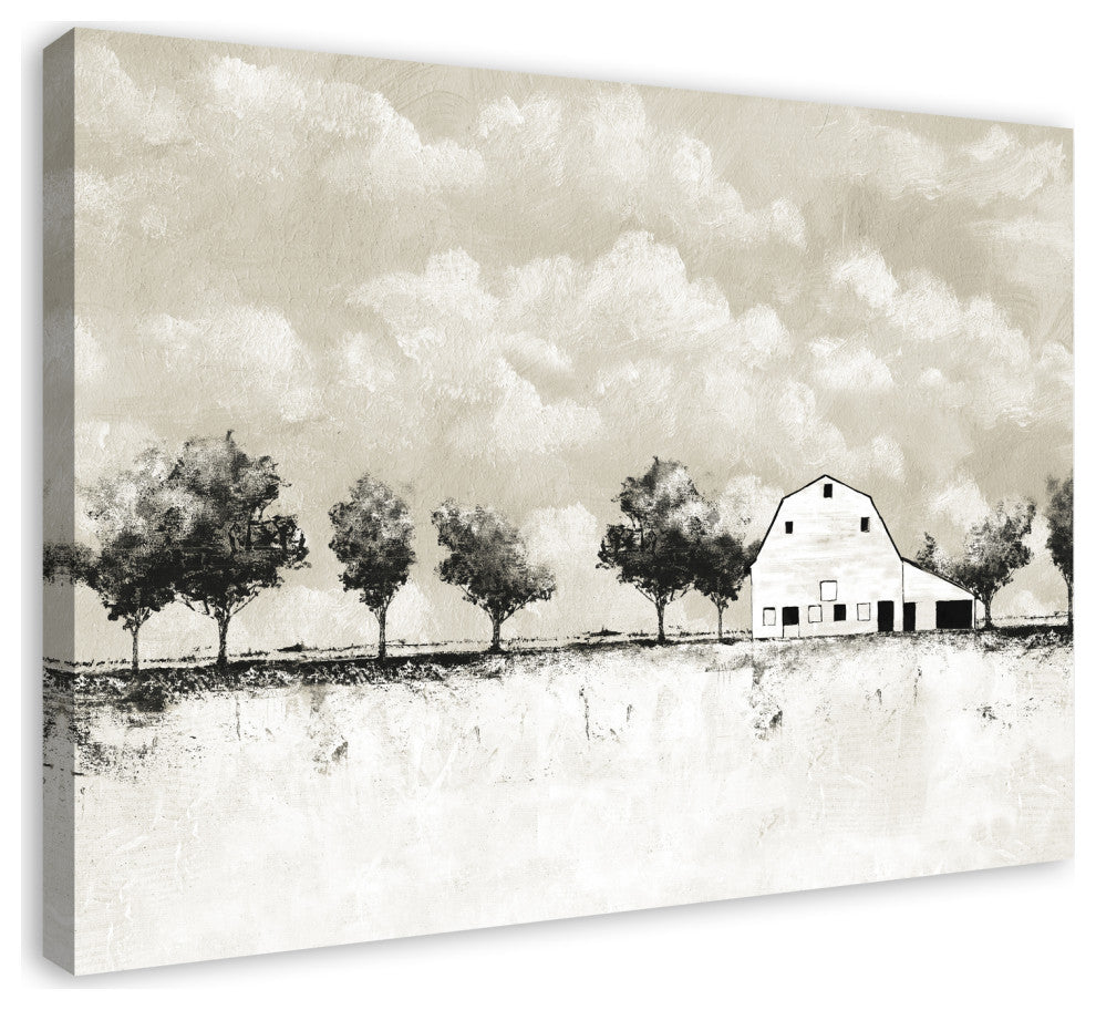 BW Barn Landscape 40x30 Canvas Wall Art
