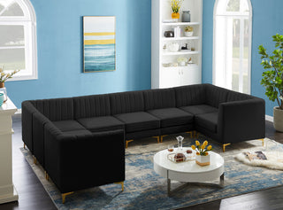 Alina Black Velvet 8-Piece Modular Sectional, Black, U-Shaped
