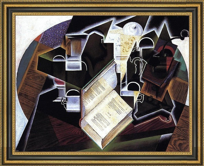 Juan Gris Book- Pipe and Glasses - 16" x 20" Framed Premium Canvas Print
