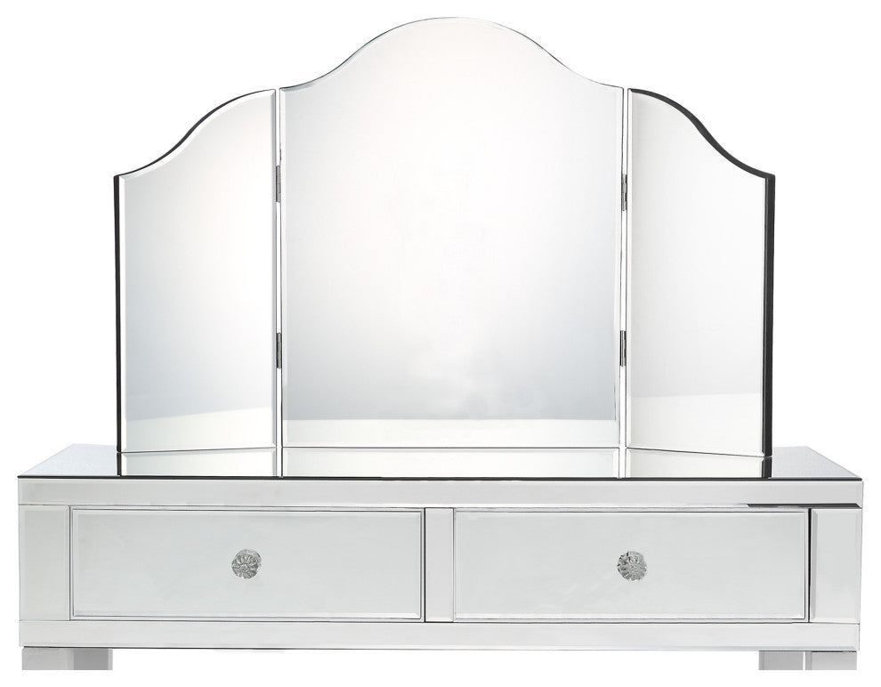 Verina Frameless Modern Contemporary Tri-fold Tabletop Vanity Mirror, No Color