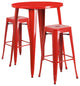 30'' Round Red Metal Indoor-Outdoor Bar Table-2 Sq Seat Backless Barstools