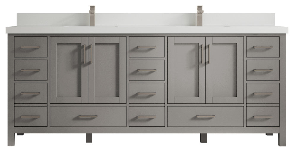 Malibu 84 Double Sink Bath Vanity in Elephant Skin Gray 2" White Quartz