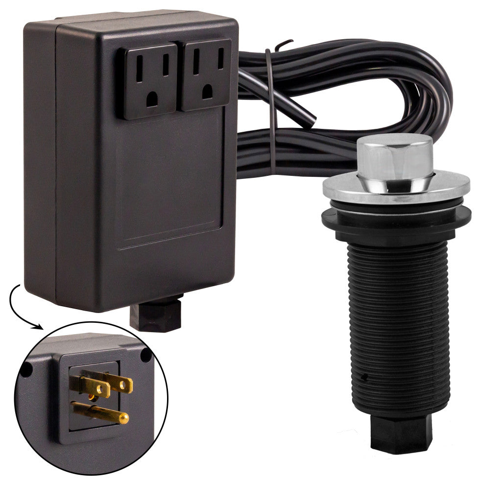 Raised Button Disposal Air Switch and Dual Outlet Control Box, Polished Chrome