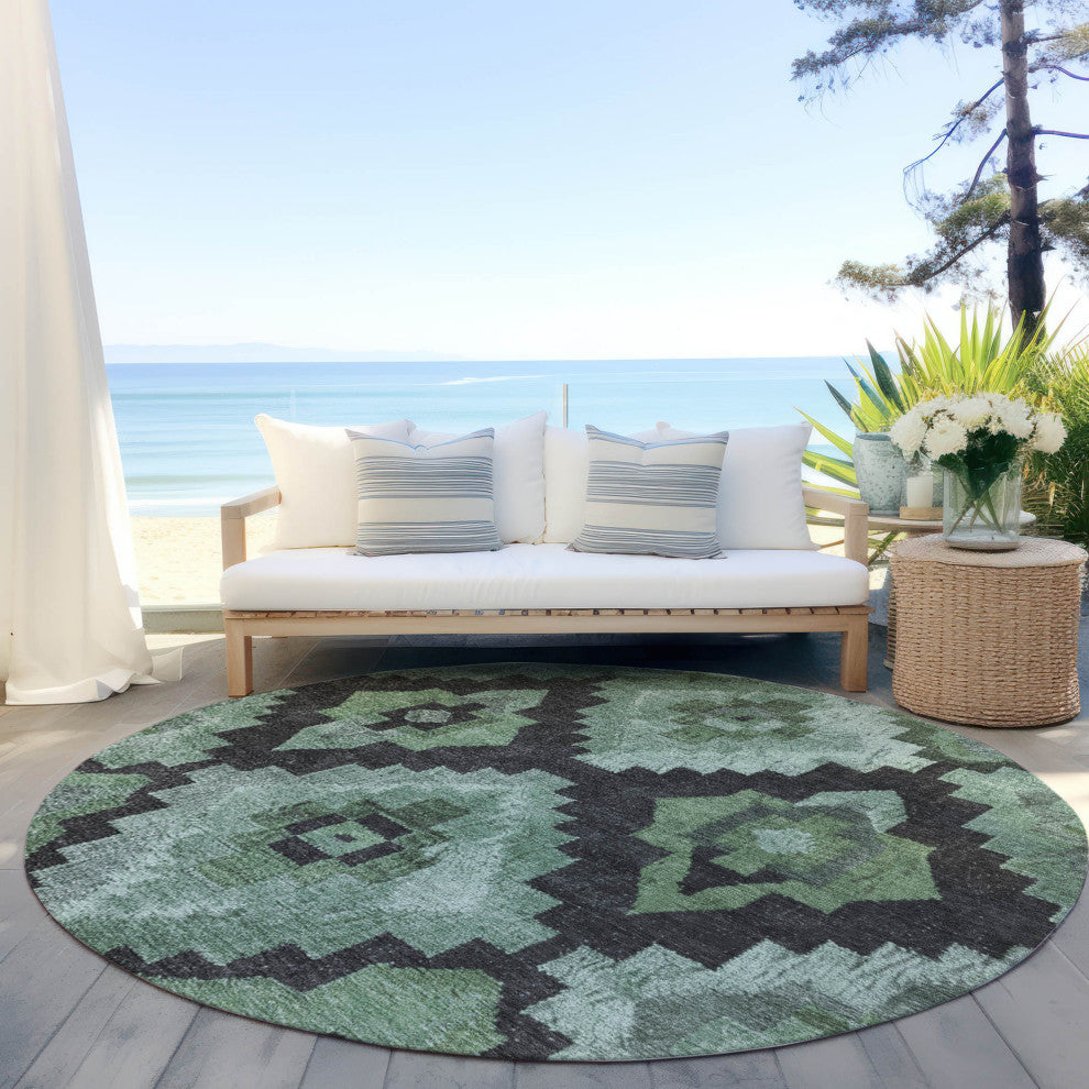 Machine Washable Indoor/Outdoor Chantille ACN1894 Green 8' x 8' Round Rug
