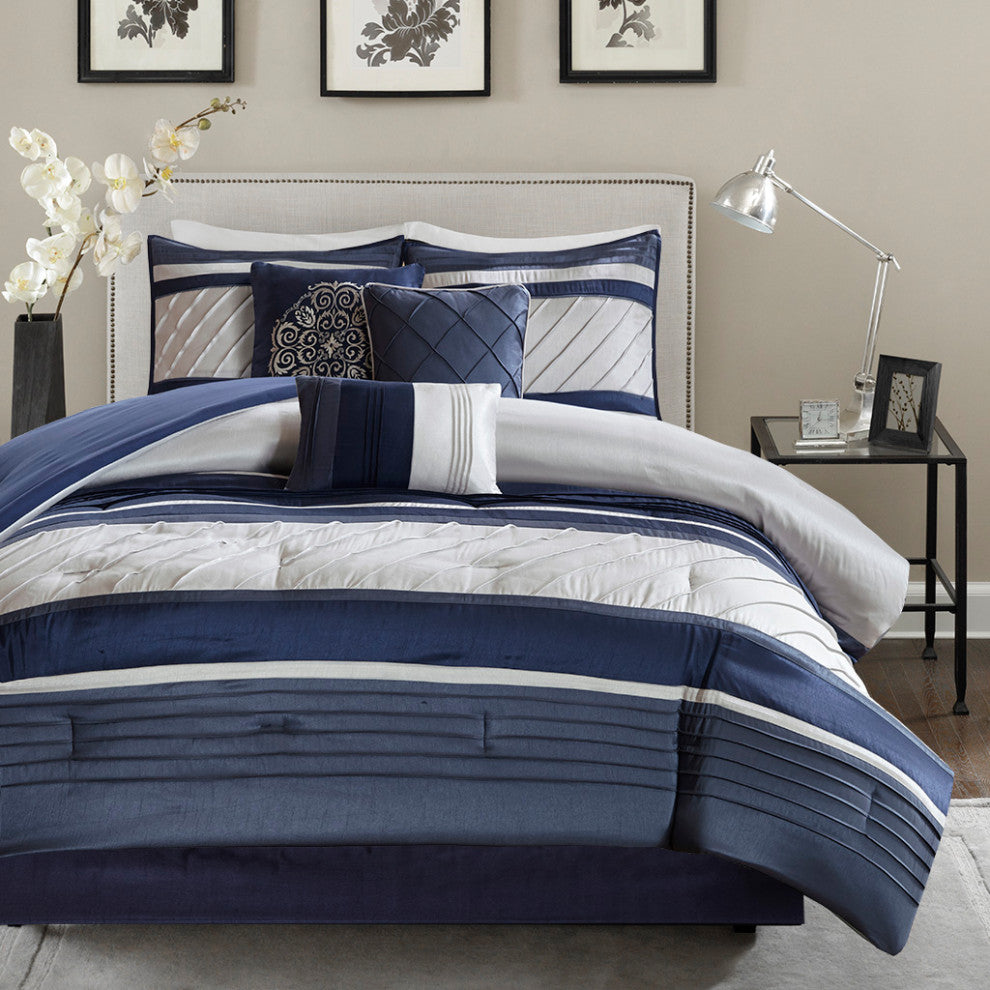 Madison Park Blaire 7 Piece Comforter Set in Navy
