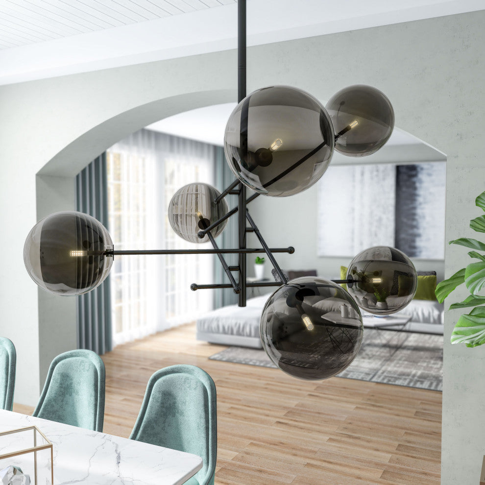 Javier 6 Light Black Metal and Glass Sputnik Chandelier