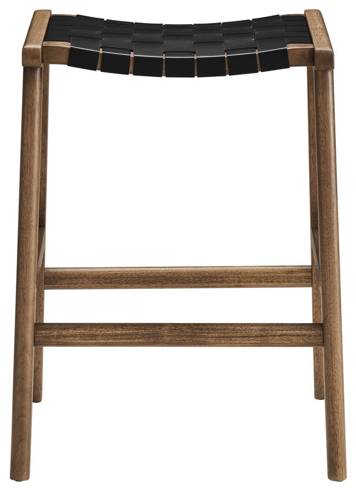 Saoirse Faux Leather Wood Counter Stool - Set of 2 - Walnut Black