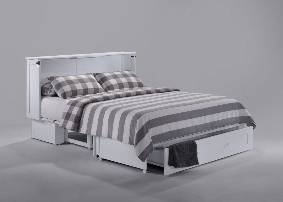 Clover Queen Size Murphy Bed Cabinet With Storage & Charging Ports, White