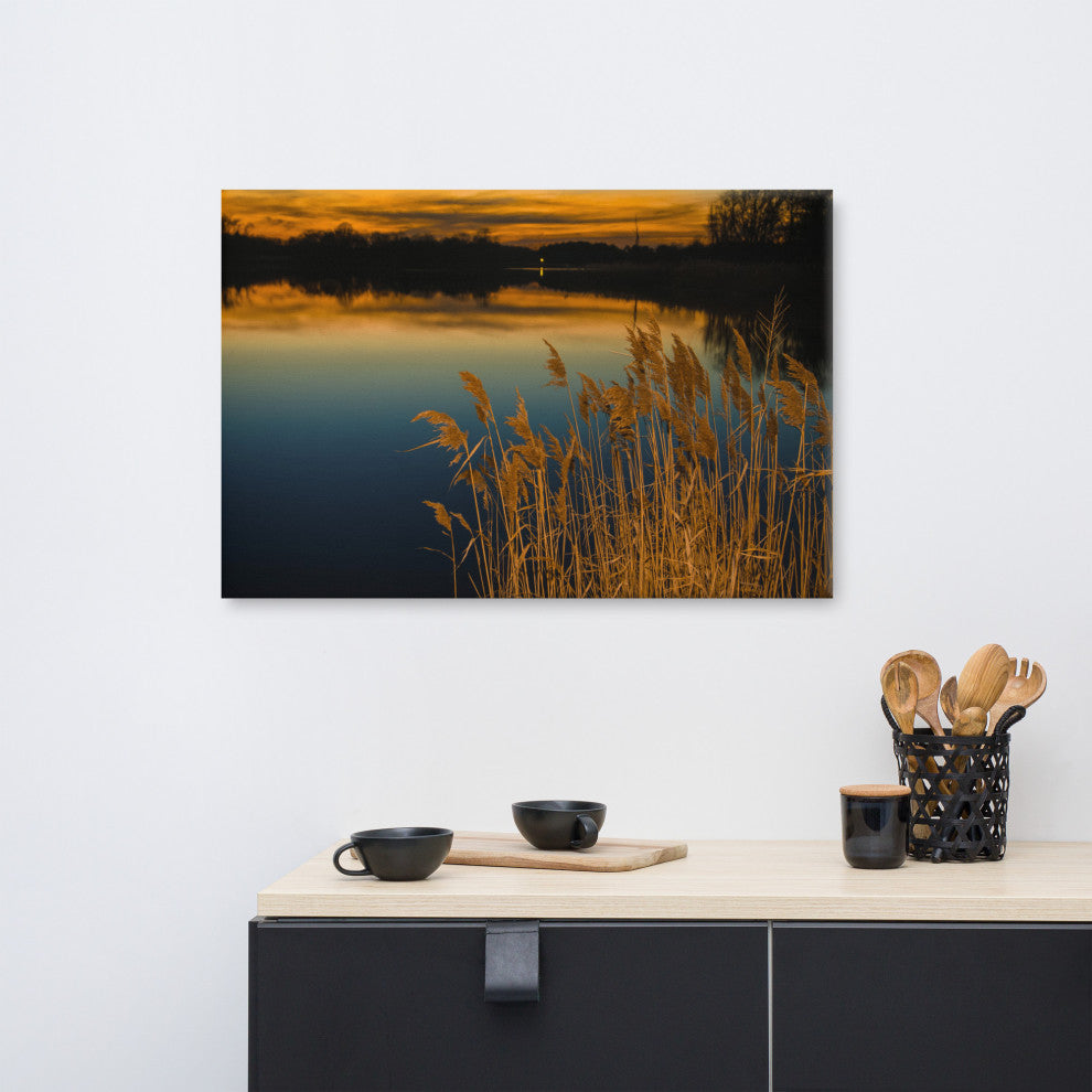 Rustic Canvas Wall Art: Sunset Reedy Point Landscape Print, 24" X 36"