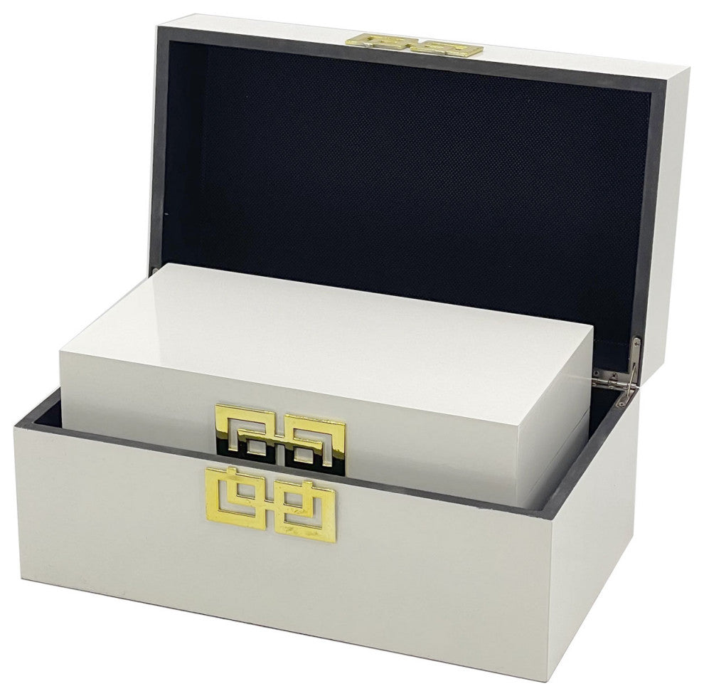 Painting Jewelry Box Set, White With Gold Clasp