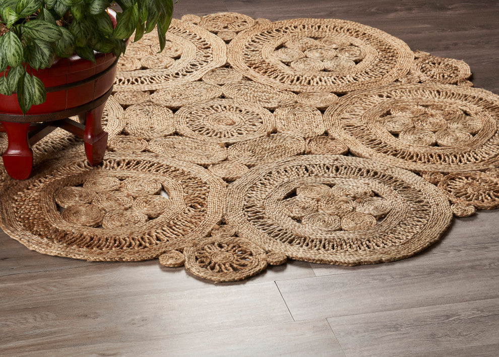 Floral Fantasy Organic Jute Area Rug, 6' Round
