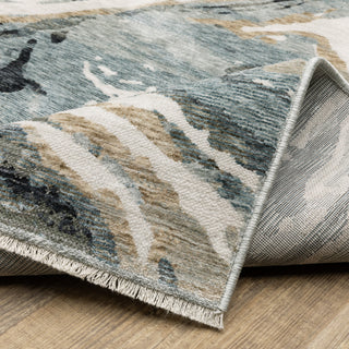 Easely Modern Abstract Elements Steel Blue/ Ivory Area Rug, 6'7" x 9'6"