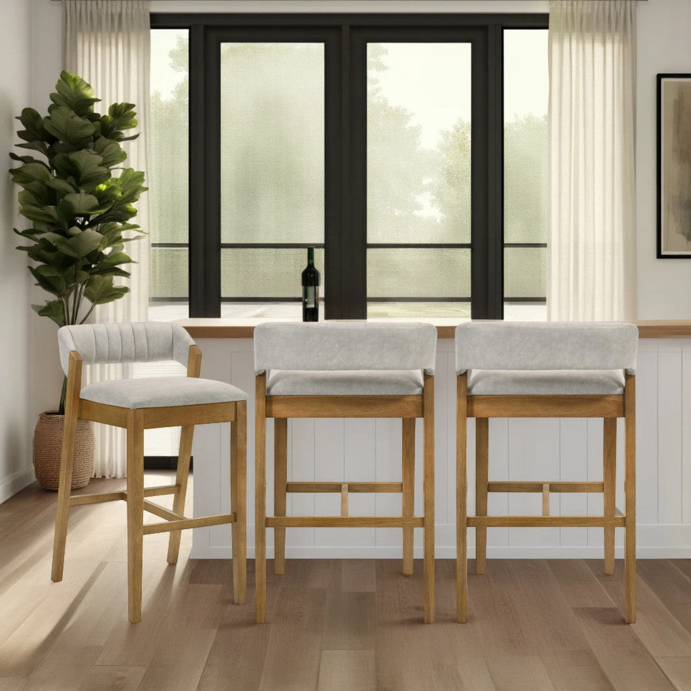 Landyn  Wood and Fabric Barstool, Gray, 30" Bar Height