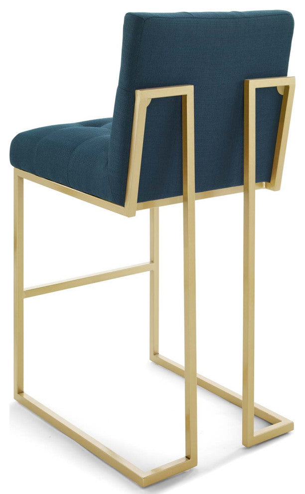 Bar Stool Chair Barstool, Fabric, Metal, Gold Navy Blue, Modern, Bar Pub Bistro