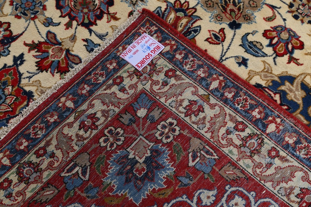 Consigned, Hand Made Persian Medallion Worn Oriental Vintage Rug, Beige, 10'x14'
