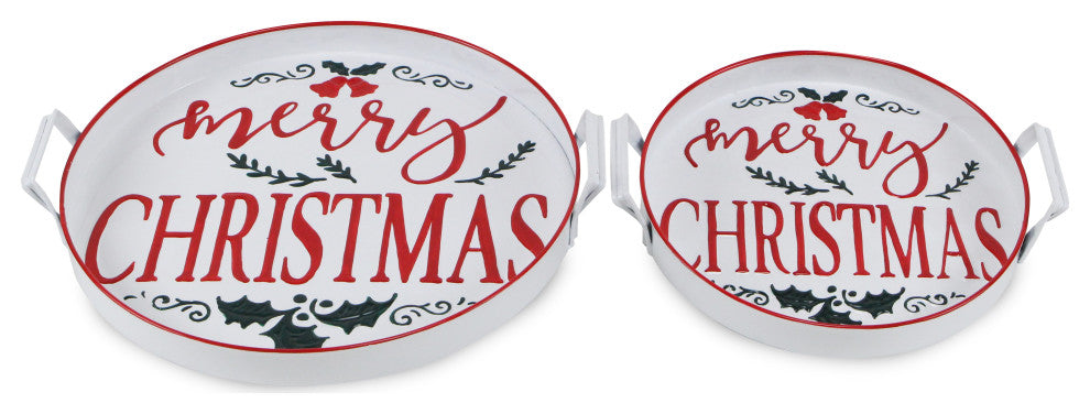 2-Piece Merry Christmas Trays With Side Handles