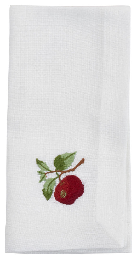 EmbroideredTable Napkins With Apple Design (Set of 4), White, 20"x20"