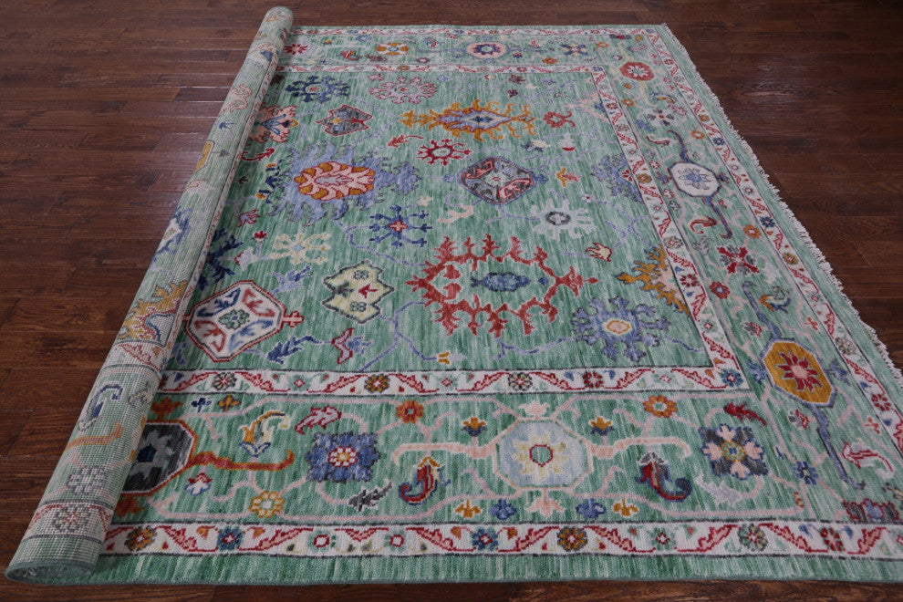 9' Square Handmade Turkish Oushak Wool Rug - Q13364