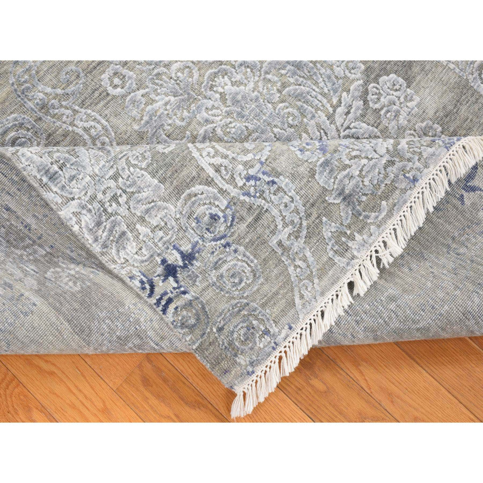 Taupe Hi and Lo Silk With Textured Wool Hand Knotted Transitional Rug 8'1"x10'4"