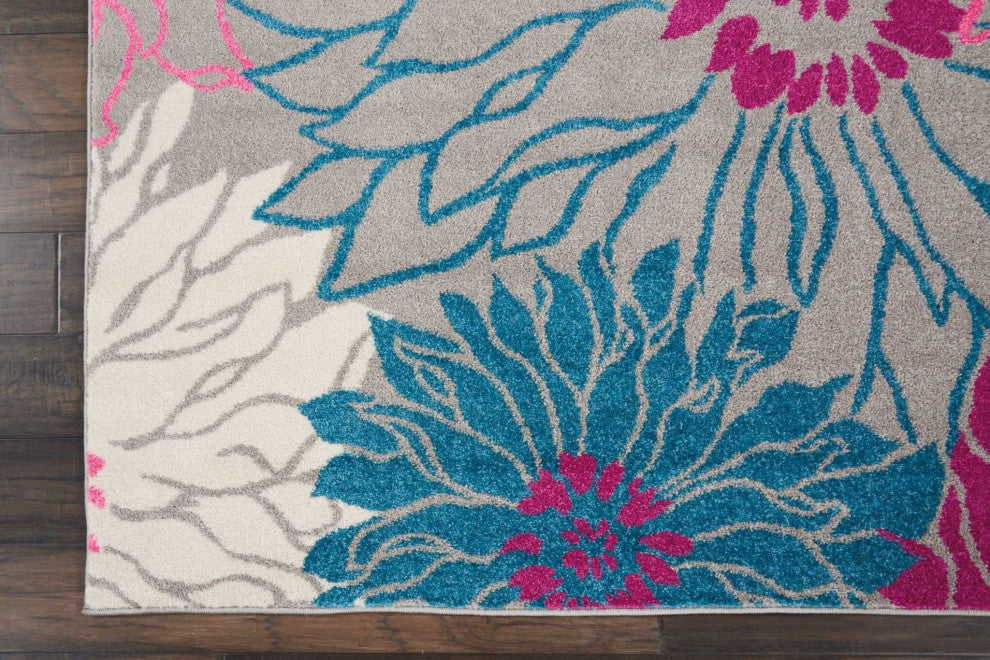 8 x 10 Gray and Pink Tropical Flower Area Rug