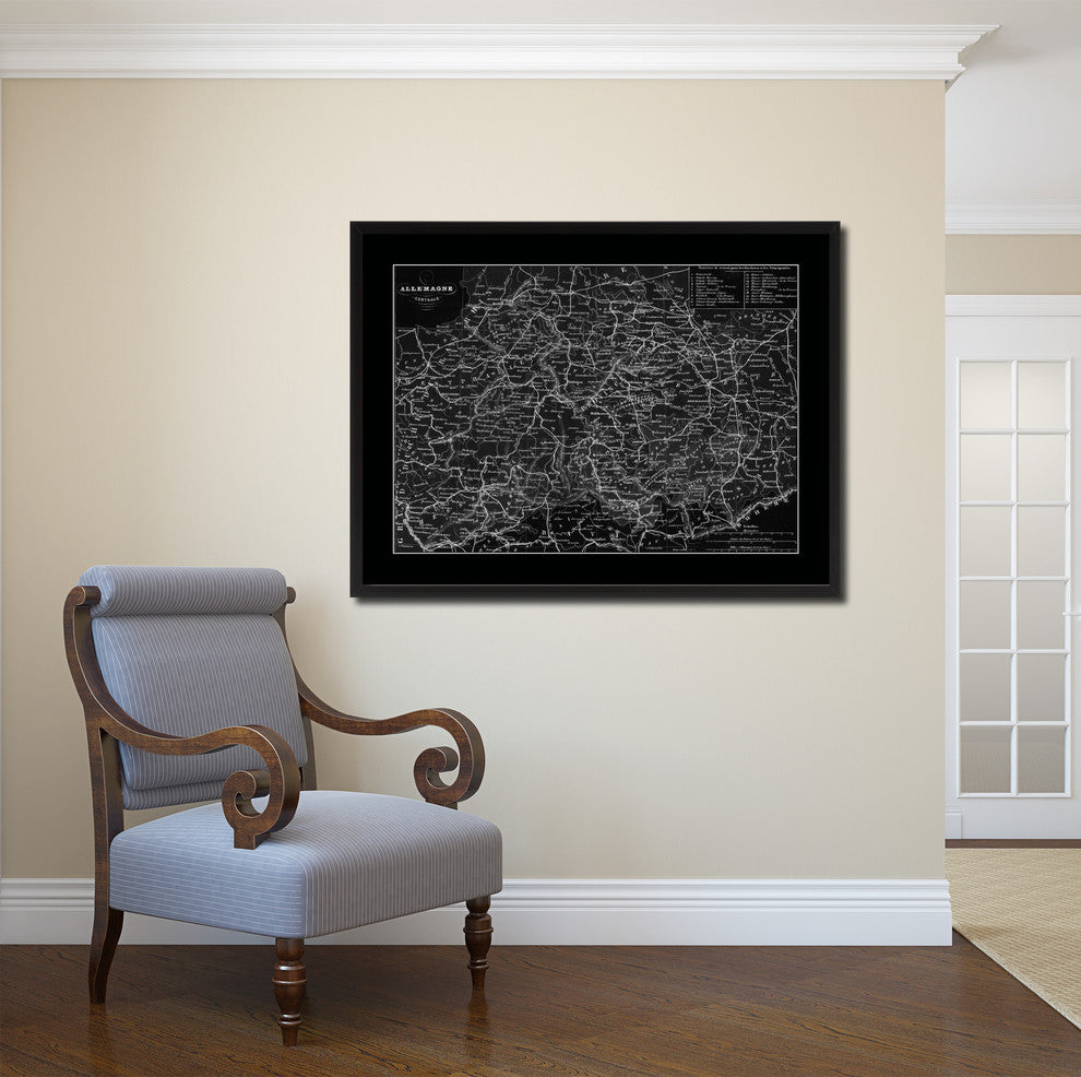 Central Germany Vintage Monochrome Map Canvas, 16"x21"