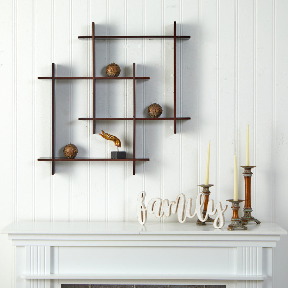 Nearly Natural 7100 24" Wood Crosshatch Floating Shelves Wall Art Decor