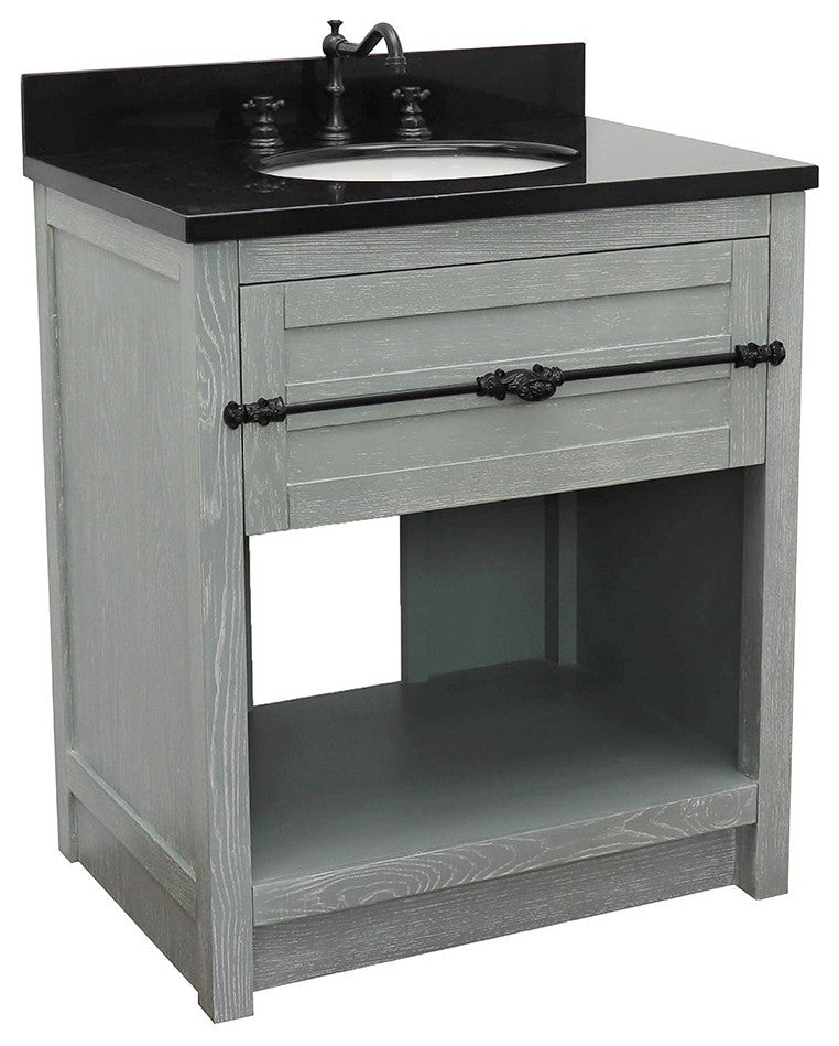 30" Single Vanity, Gray Ash, Black Galaxy Top, Oval Sink