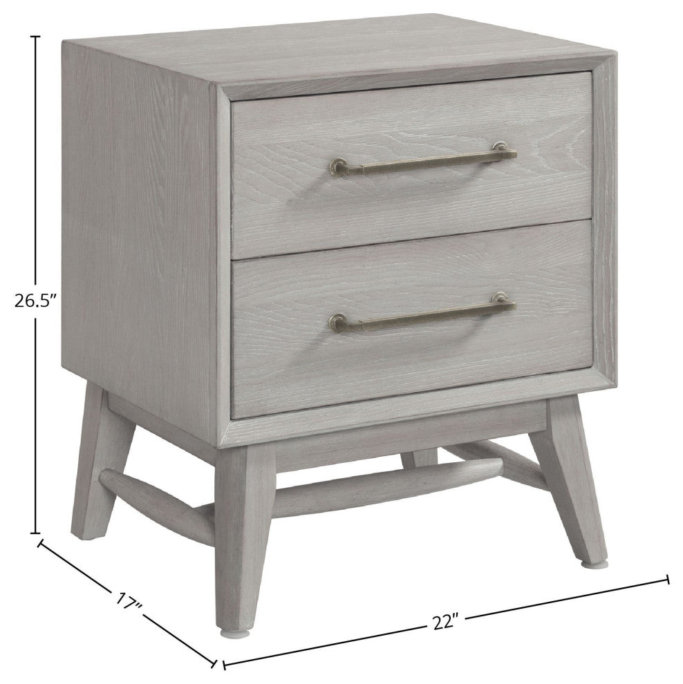 Bayside 2-Drawer Solid Ash Nightstand, White