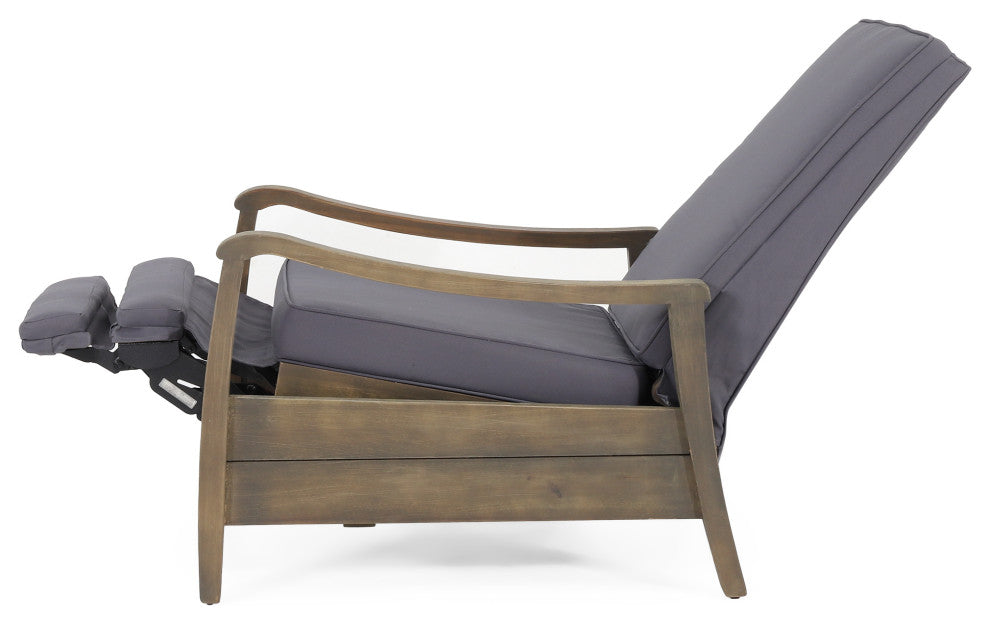Sadlier Outdoor Acacia Wood Recliner Chair, Cushions, Set of 2, Dark Gray/Gray