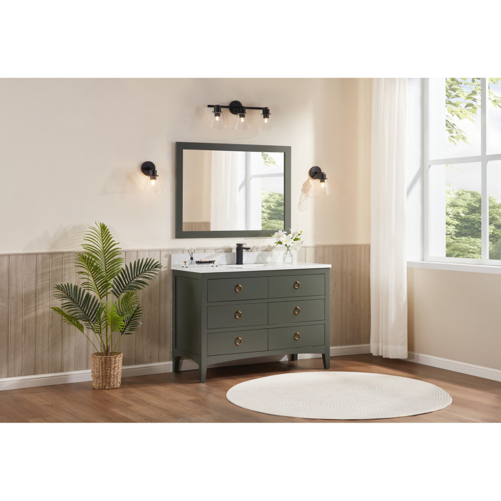 Legion Furniture WS2518 Series Bathroom Sink Vanity, Pewter Green, 48", Artificial Stone Top, Single Sink