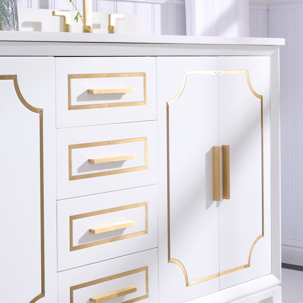 Melody Freestanding Bathroom Vanity with Wall Vanity Mirror and Quartz Top, White, 60"