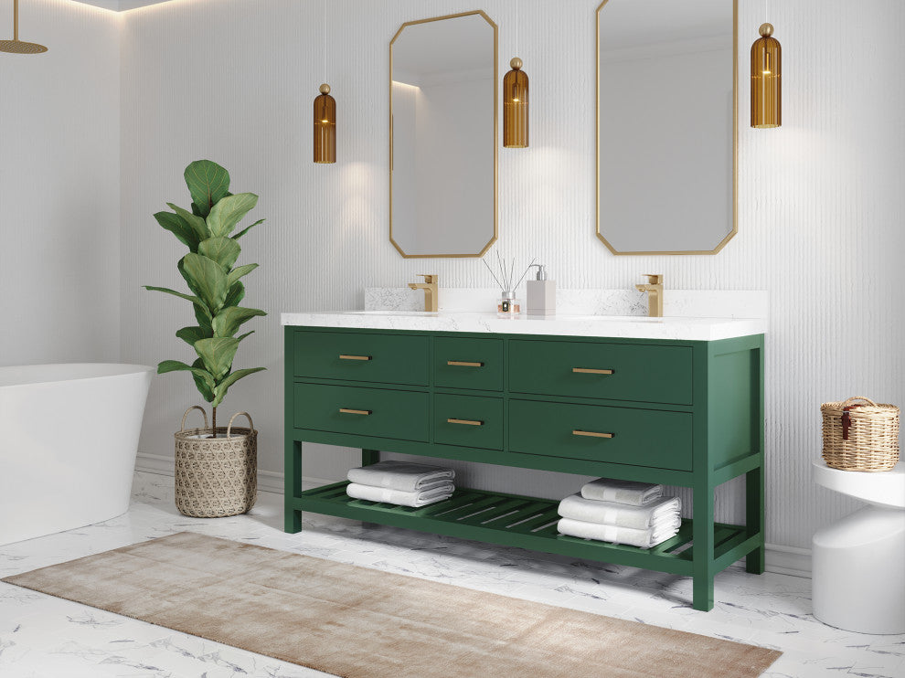 Parker 72 Double Sink Bath Vanity in Lafayette Green  2" Piatra Gray
