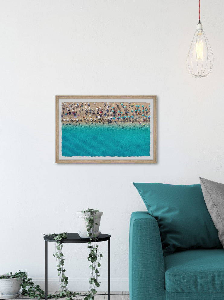 "Umbrellas by the Sea" Framed Painting Print, 12x8
