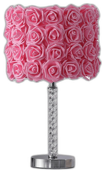 18' Pink Roses Acrylic And Metal Table Lamp
