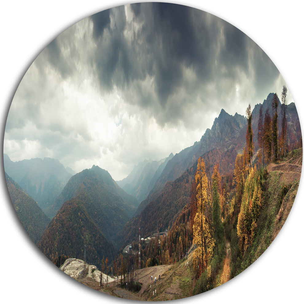 Caucasus Mountains White Panorama, Landscape Round Wall Art, 23"