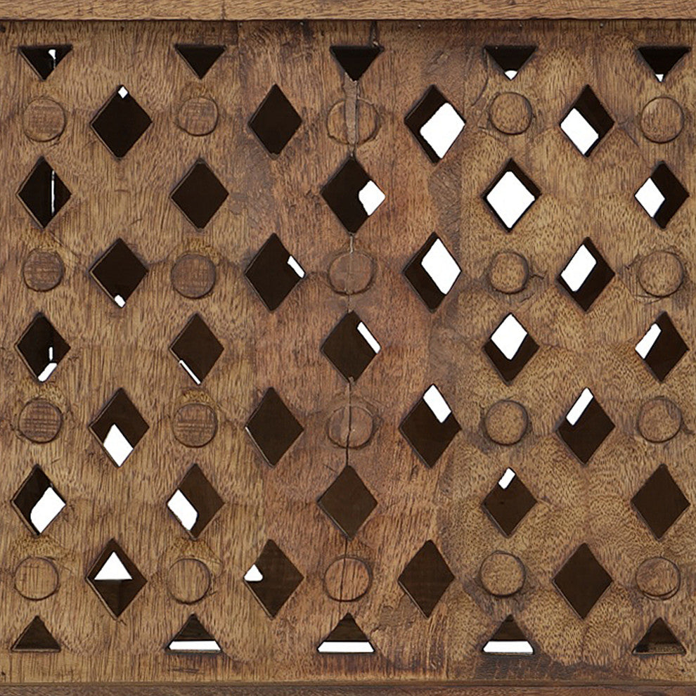 36" Handcrafted Oval Coffee Table Intricate Cutout Design Antique Brown