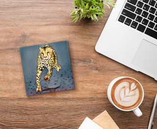 4x4" Hand Painted Cheetah Art Tile Ceramic Drink Holder Coaster