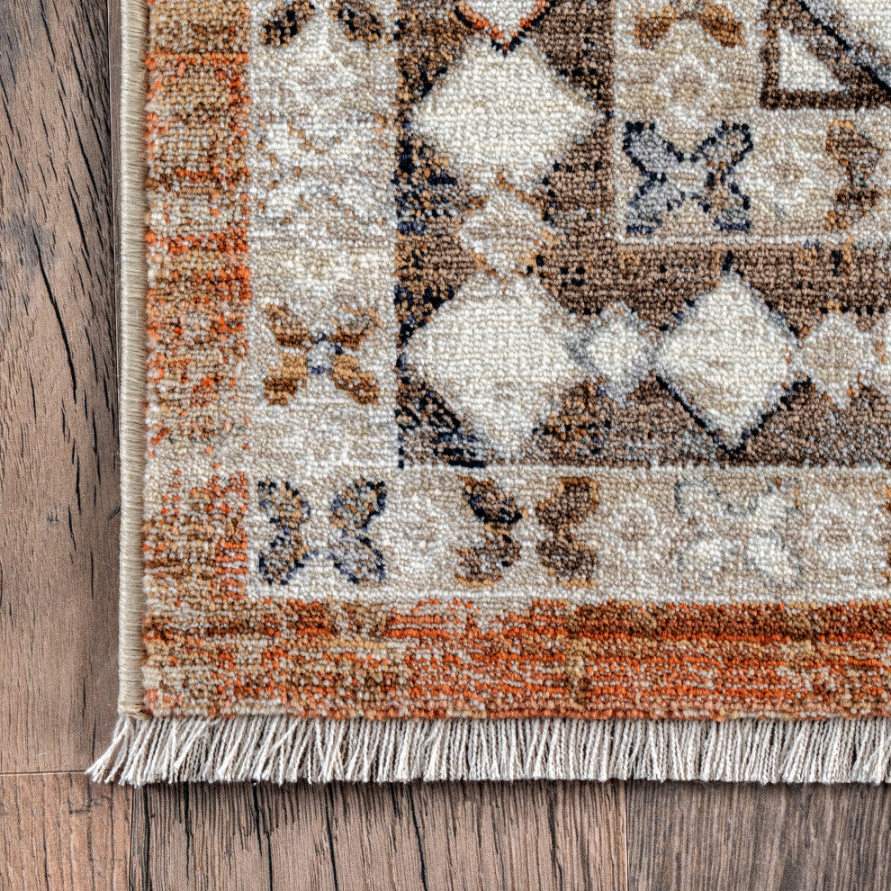 Nuloom Vanesa Distressed Traditional Medallion Bordered Area Rug, Rust 5'x8'
